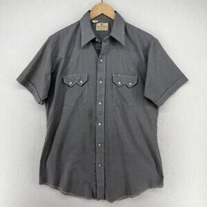 DEE CEE Shirt Mens 16 Western Plaid Permanent Press Pearl Snap Blue USA VTG